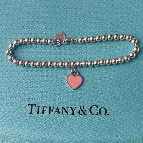 Tiffany & Co. Jewelry - Tiffany & Co. RTT Sterling Bead Bracelet with  Pink Heart Charm